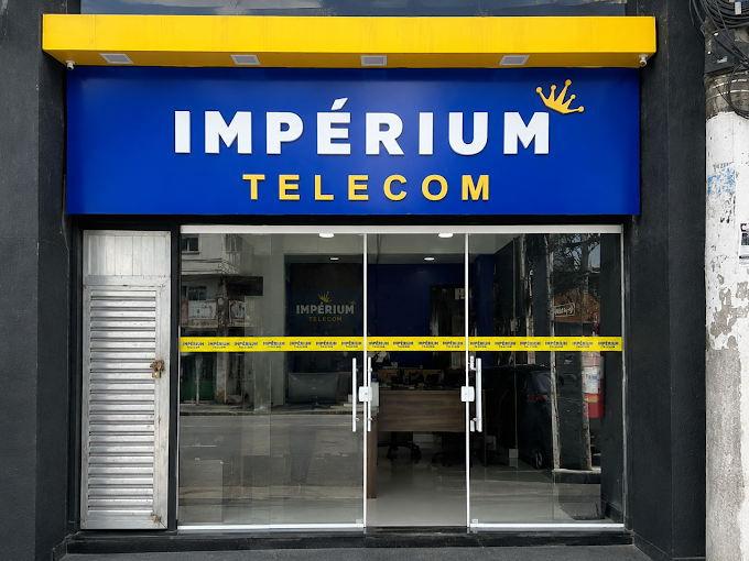 Fachada da unidade da Impérium Telecom com sua identidade azul e amarela
